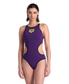 COSTUME ARENA DONNA ONE BIG LOGO COSTUME INTERO PISCINA VIOLA GIALLO
