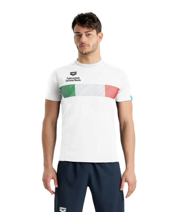 T SHIRT ARENA FIN ITALIA MAGLIA TRAINING NAZIONALE NUOTO BIANCA
