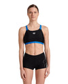 COSTUME ARENA 2 PEZZI PANTALONCINO E TOP DONNA PISCINA NUOTO NERO/BLU