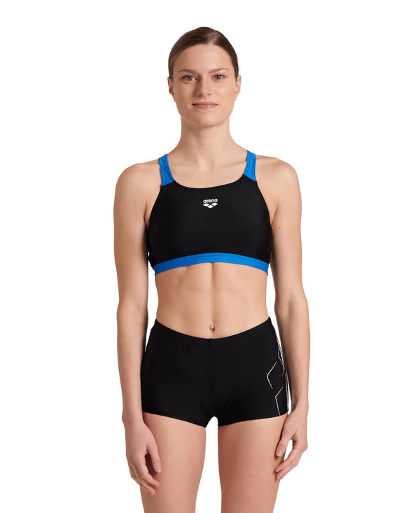 COSTUME ARENA 2 PEZZI PANTALONCINO E TOP DONNA PISCINA NUOTO NERO/BLU