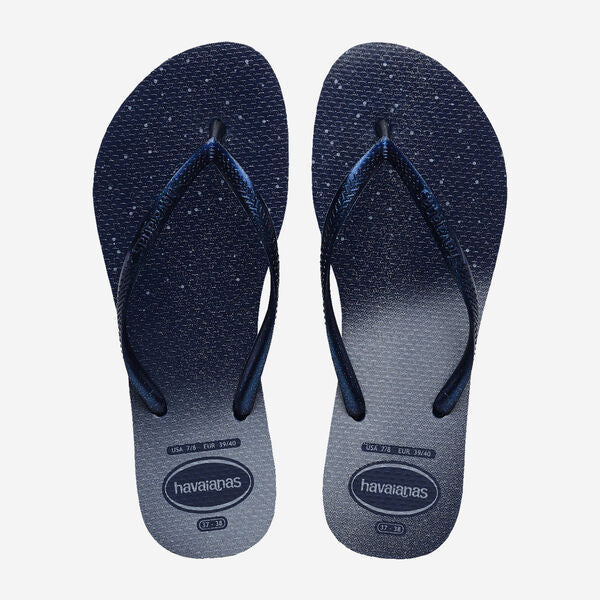INFRADITO HAVAIANAS DONNA MARE PISCINA NUOTO SLIM LOGO GLITTER BLU