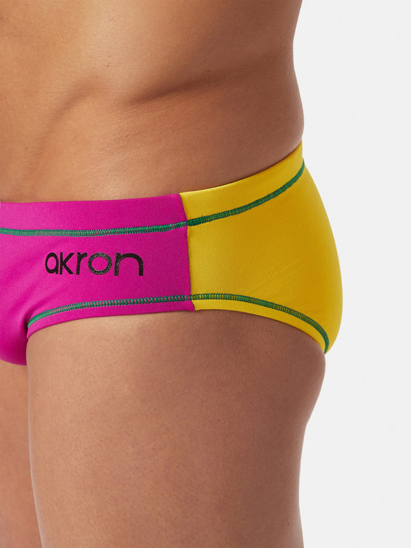COSTUME AKRON ITALIA UOMO SLIP NUOTO PISCINA BICOLOR ARANCIO VIOLA