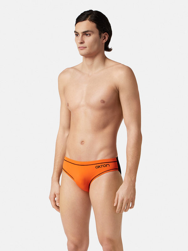 COSTUME AKRON ITALIA UOMO SLIP NUOTO PISCINA BICOLOR ARANCIO NERO