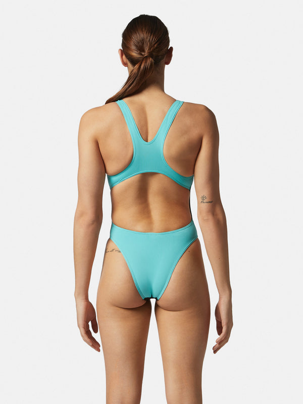COSTUME DONNA AKRON ITALIA NUOTO PISCINA BICOLOR NERO AZZURRO