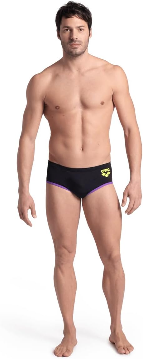 COSTUME ARENA UOMO ALTO NUOTO PISCINA SWIM BRIEFS BIG LOGO TRUNK NERO VIOLA