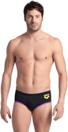 COSTUME ARENA UOMO ALTO NUOTO PISCINA SWIM BRIEFS BIG LOGO TRUNK NERO VIOLA