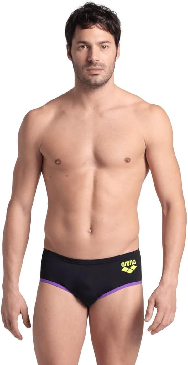 COSTUME ARENA UOMO ALTO NUOTO PISCINA SWIM BRIEFS BIG LOGO TRUNK NERO VIOLA