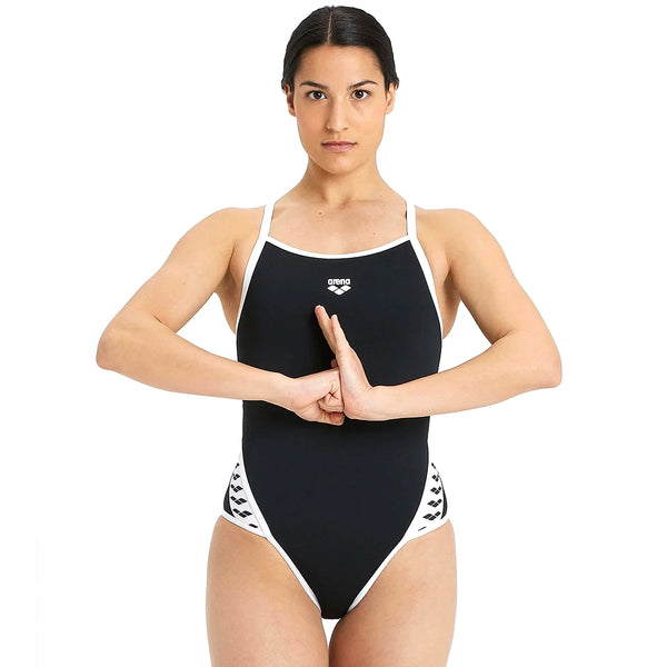 COSTUME ARENA DONNA PISCINA INTERO ICON VINTAGE NUOTO NERO