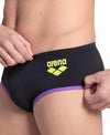 COSTUME ARENA UOMO ALTO NUOTO PISCINA SWIM BRIEFS BIG LOGO TRUNK NERO VIOLA