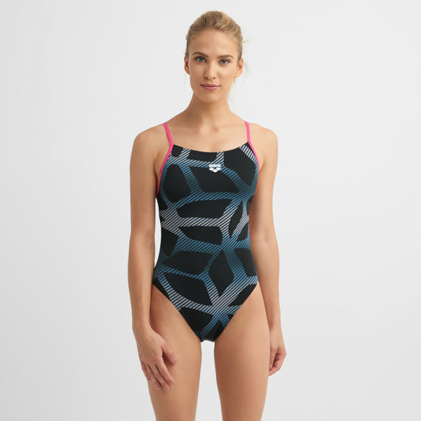COSTUME ARENA DONNA INTERO PISCINA SPALLINA STRETTA BLACK FUXIA