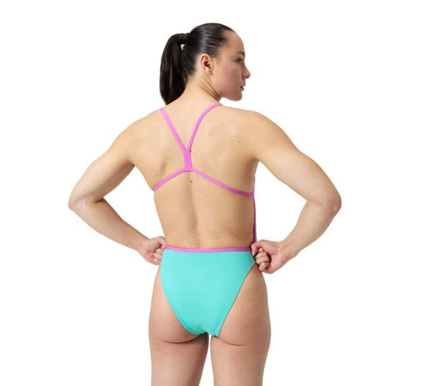 COSTUME DONNA PISCINA SPEEDO INTERO SPALLINA STRETTA SWIM SUIT DIGITAL VBACK