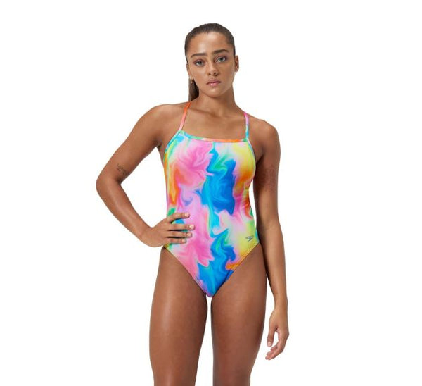 COSTUME DONNA PISCINA SPEEDO NUOTO INTERO SPALLINA STRETTA PRINTED