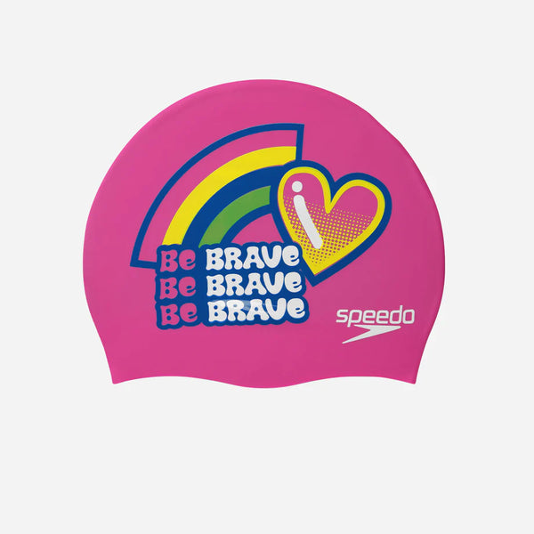 CUFFIA SILICONE SPEEDO SWIM CAP CUFFIE PISCINA CUORE ARCOBALENO ROSA