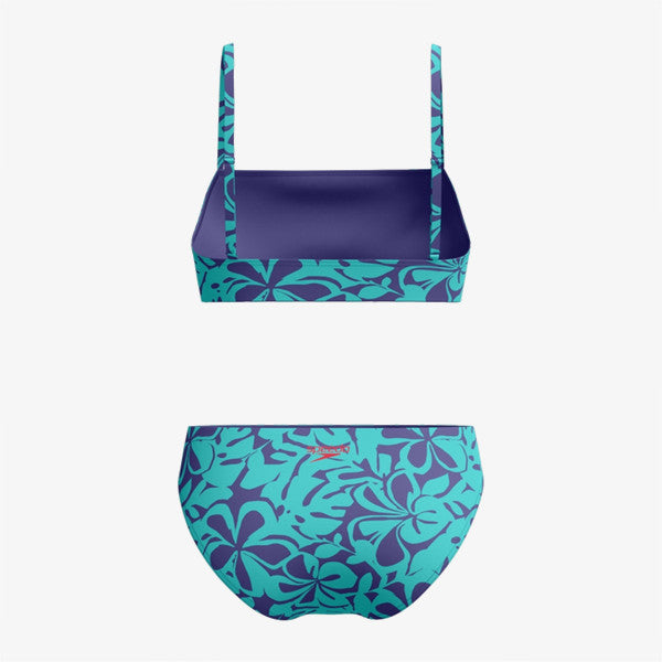 COSTUME 2 PEZZI SPEEDO SLIP E FASCIA DONNA PISCINA NUOTO AZZURRO FIORI