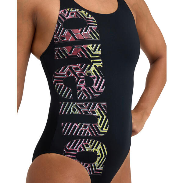 COSTUME ARENA DONNA COSTUMI NUOTO INTERO PISCINA BIG LOGO NERO