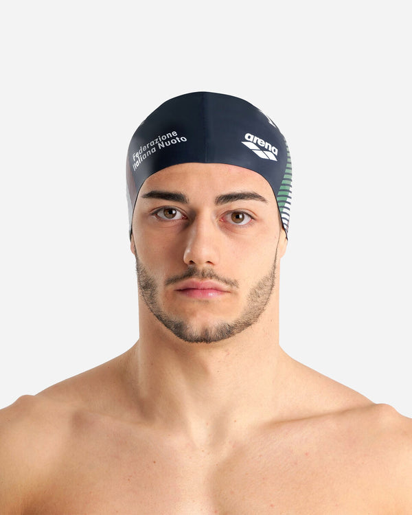 CUFFIA ARENA ITALIA FIN PISCINA SILICONE SWIM CAP CUFFIE NUOTO BLU ITALY