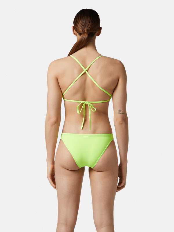 COSTUME 2 PEZZI DONNA AKRON NUOTO PISCINA BIKINI TRIANGOLO GIALLO FLUO COMEDY