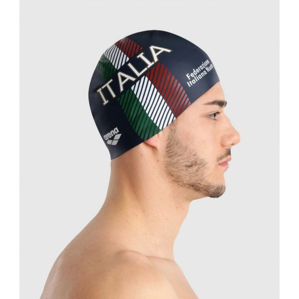 CUFFIA ARENA ITALIA FIN PISCINA SILICONE SWIM CAP CUFFIE NUOTO BLU ITALY