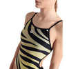 COSTUME ARENA DONNA INTERO PISCINA W MULTI STRIPES CON PIZZO SUL RETRO NERO-BIANCO-VERDE SPALLINA STRETTA