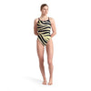COSTUME ARENA DONNA INTERO PISCINA W MULTI STRIPES CON PIZZO SUL RETRO NERO-BIANCO-VERDE SPALLINA STRETTA