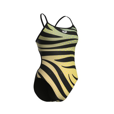 COSTUME ARENA DONNA INTERO PISCINA W MULTI STRIPES CON PIZZO SUL RETRO NERO-BIANCO-VERDE SPALLINA STRETTA