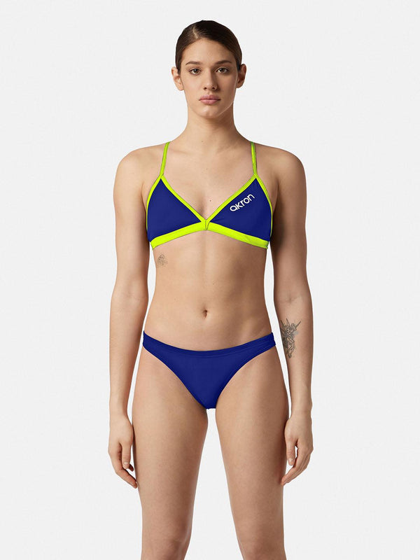 COSTUME 2 PEZZI DONNA AKRON NUOTO PISCINA BIKINI TRIANGOLO BLU GIALLO - TOP LEVEL SPORT