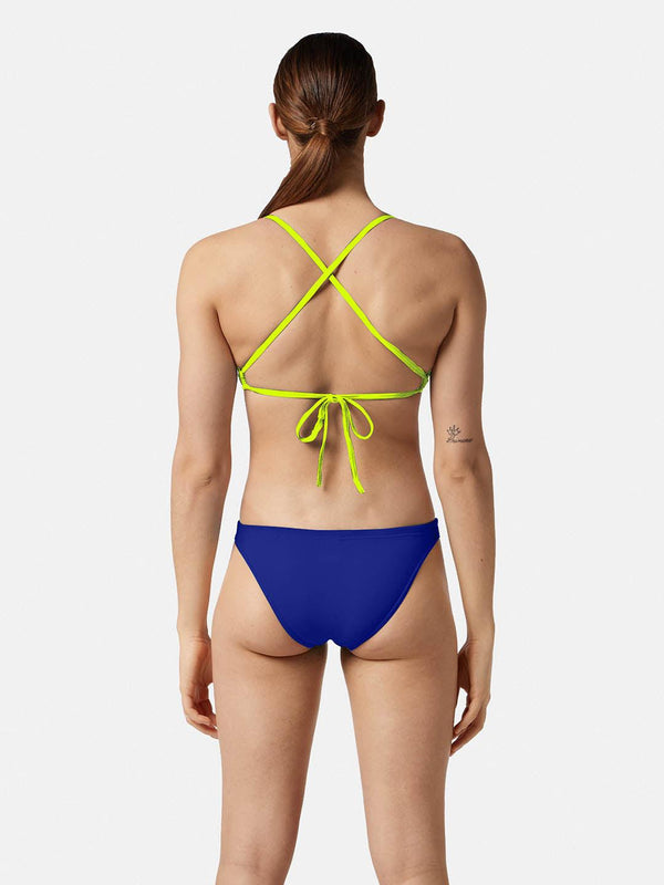 COSTUME 2 PEZZI DONNA AKRON NUOTO PISCINA BIKINI TRIANGOLO BLU GIALLO - TOP LEVEL SPORT