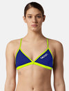 COSTUME 2 PEZZI DONNA AKRON NUOTO PISCINA BIKINI TRIANGOLO BLU GIALLO - TOP LEVEL SPORT