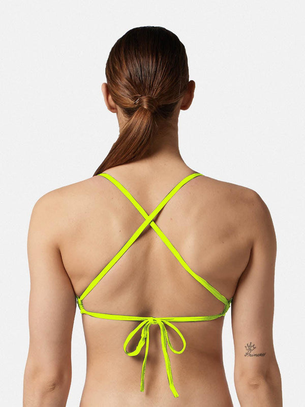 COSTUME 2 PEZZI DONNA AKRON NUOTO PISCINA BIKINI TRIANGOLO BLU GIALLO - TOP LEVEL SPORT