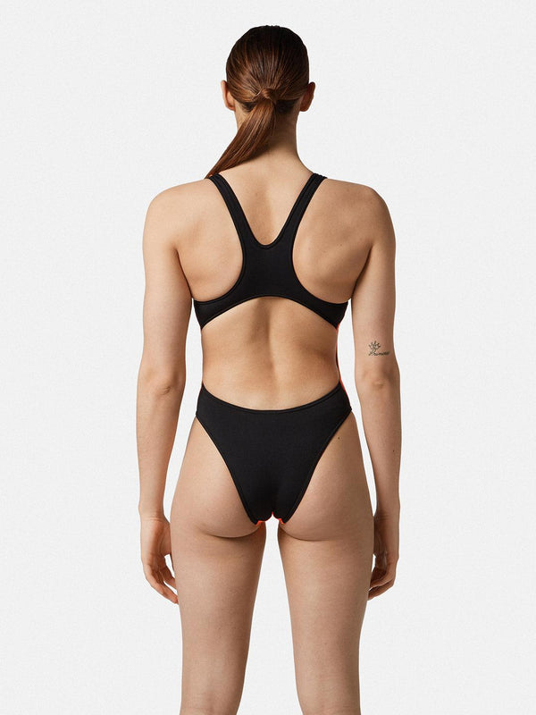 COSTUME DONNA AKRON ITALIA NUOTO PISCINA BICOLOR NERO ARANCIO - TOP LEVEL SPORT