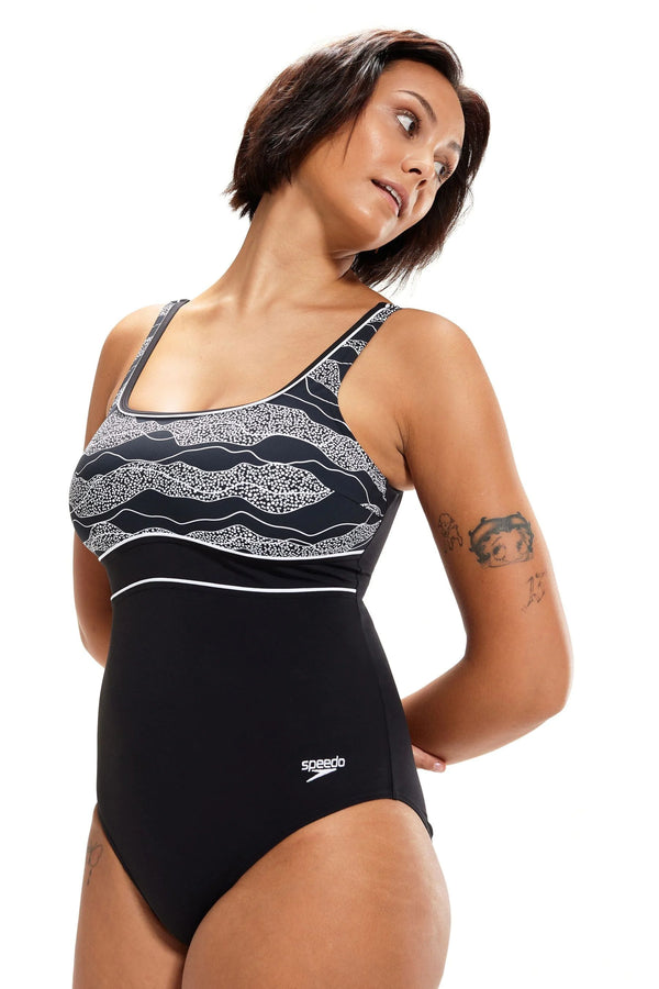 COSTUME PISCINA SPEEDO DA SIGNORA INTERO NEW CONTOUR ECLIPSE BIANCO E NERO - TOP LEVEL SPORT