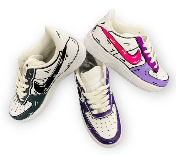 SCARPE NIKE AIR FORCE 1 LE SNEAKERS BIANCA ONE WHITE CUSTOM VIOLA - TOP LEVEL SPORT