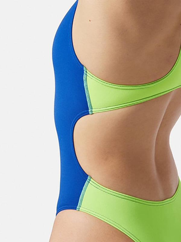 COSTUME DONNA AKRON ITALIA NUOTO PISCINA BICOLOR BLU GIALLO - TOP LEVEL SPORT