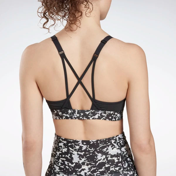 TOP REEBOK BRA LUX FITNESS SPORTS DONNA SAFARI BIANCO NERO - TOP LEVEL SPORT
