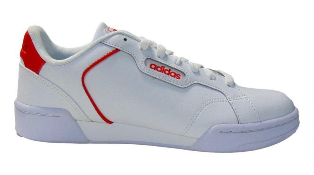 Adidas white shoes with red lines online