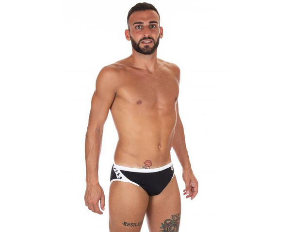 COSTUME ARENA UOMO SLIP NUOTO PISCINA BRIEF STRIPE NERO BIANCO - TOP LEVEL SPORT