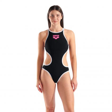 COSTUME ARENA DONNA ONE BIG LOGO COSTUME INTERO PISCINA NERO BIANCO