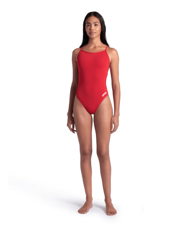 COSTUME NUOTO ARENA DONNA INTERO PISCINA LACE SOLID SPALLINA STRETTA ROSSO