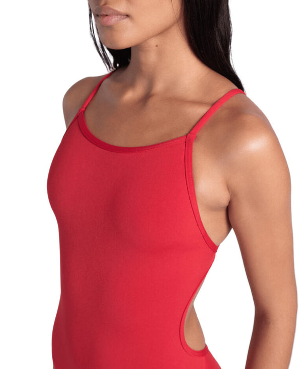 COSTUME NUOTO ARENA DONNA INTERO PISCINA LACE SOLID SPALLINA STRETTA ROSSO