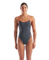 COSTUME NUOTO ARENA DONNA INTERO PISCINA LACE SOLID GRIGIO SPALLINA STRETTA