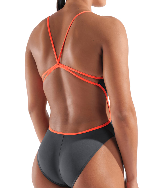 COSTUME NUOTO ARENA DONNA INTERO PISCINA LACE SOLID GRIGIO SPALLINA STRETTA