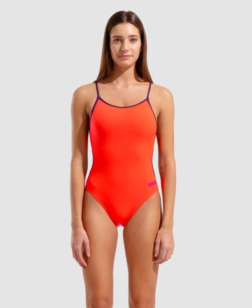 COSTUME NUOTO ARENA DONNA INTERO PISCINA LACE BACK SOLID SPALLINA STRETTA CORAL