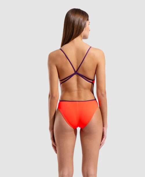 COSTUME NUOTO ARENA DONNA INTERO PISCINA LACE BACK SOLID SPALLINA STRETTA CORAL