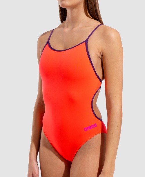 COSTUME NUOTO ARENA DONNA INTERO PISCINA LACE BACK SOLID SPALLINA STRETTA CORAL
