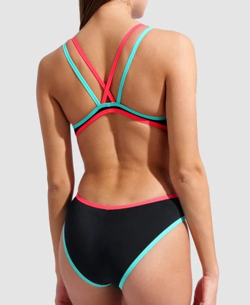 COSTUME ARENA DONNA ONE DOUBLE CROSS BACK LOGO SPALLINA INTERO PISCINA NERO