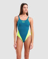 COSTUME ARENA DONNA INTERO PISCINA SOLID NUOTO BLUE COSMO - ARTIC LIME