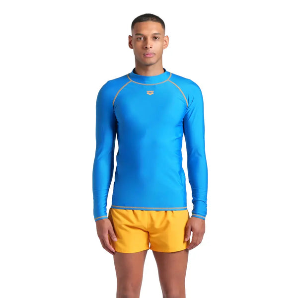 MAGLIA ARENA UOMO TERMICA NUOTO PISCINA MARE RASH VEST UV AZZURRA MANICA LUNGA