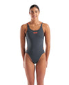 COSTUME ARENA DONNA INTERO PISCINA SOLID NUOTO GRIGIO SPALLINA DOPPIA