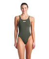 COSTUME ARENA DONNA INTERO PISCINA SOLID NUOTO DARK SAGE VERDONE SPALLINA DOPPIA