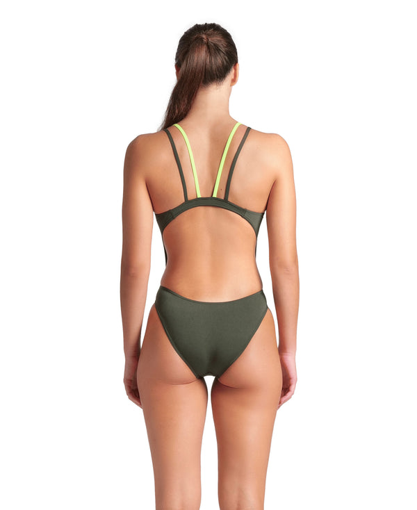 COSTUME ARENA DONNA INTERO PISCINA SOLID NUOTO DARK SAGE VERDONE SPALLINA DOPPIA